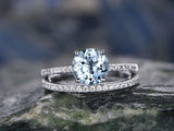 1.5Ct Round Cut Blue Aquamarine Bridal Set Engagement Ring 18K White Gold Finish