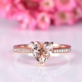 1.5ct Heart Cut Peach Morganite Diamond Accent Solitaire Ring 14k Rose Gold Over