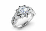 Flower Leaves Design Engagement Ring 2.5ct Round Cut Diamond 14k White Gold Over