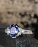 1.2ct Oval Cut Blue Tanzanite Engagement Ring 14k White Gold Finish Split Shank