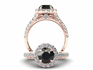 2ct Round Cut Black Diamond Engagement Ring Halo Bridal Set 14k Rose Gold Finish