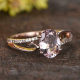 1.5ct Oval Cut Peach Morganite Engagement Ring Split Shank 14k Rose Gold Finish