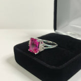 1.7ct Emerald Cut Pink Sapphire Side Diamond Engagement Ring 14k White Gold Over