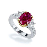 2.5ct Oval Cut Pink Ruby Engagement Ring Trilogy Vintage 14k White Gold Finish