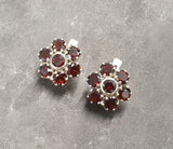 2.5ct Stud Earrings Round Cut Red Garnet Floral Cluster 14k White Gold Finish