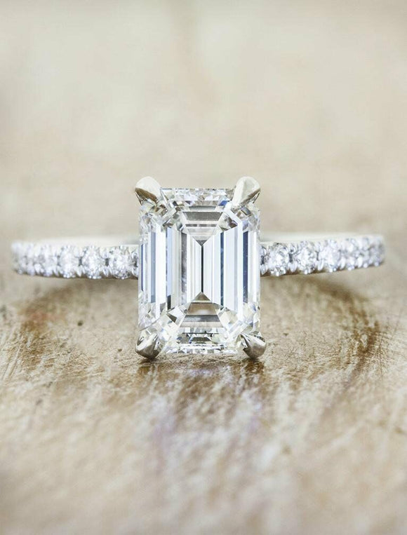 1.6ct Emerald Cut Diamond Accents Solitaire Proposal Ring 14k White Gold Finish