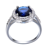 2.4ct Round Cut Blue Sapphire Engagement Ring 14k White Gold Over Halo Solitaire