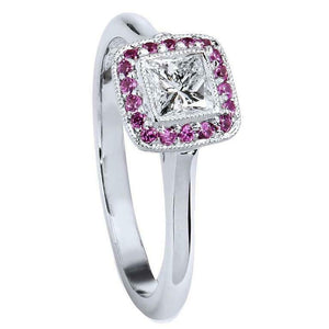 2ct Princess Cut Diamond Engagement Ring Pink Sapphire Halo 14k White Gold Over