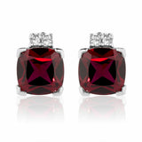 1ct Cushion Cut Red Garnet Solitaire Stud Women Earrings 14k White Gold Finish