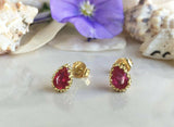 1ct Pear Cut Pink Ruby Crown Teardrop Women Stud Earrings 14k Yellow Gold Finish