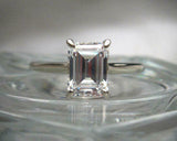 Solitaire Women Engagement Ring 2ct Emerald Cut Diamond 14k White Gold Finish