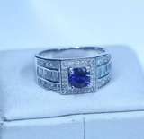 2ct Round Cut Blue Sapphire Engagement Ring 14k White Gold Finish Halo Solitaire