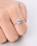 2Ct Round Cut Blue Aquamarine Diamond Accent Engagement Ring 14K White Gold Over