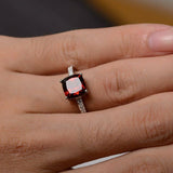 1.2ct Cushion Cut Red Garnet Engagement Ring 14k White Gold Finish Solitaire