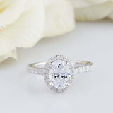 2ct Oval Diamond Engagement Ring Halo Solitaire with Accents 14k White Gold Over