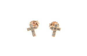 1Ct Round Cut Diamond Jesus Cross Shape Stud Earrings 14K Rose Gold Finish