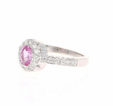 2ct Oval Cut Pink Sapphire Engagement Ring Round Accent Halo 14k White Gold Over