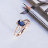 2.2ct Oval Cut Blue Sapphire Engagement Ring Halo Split Shank 14k Rose Gold Over