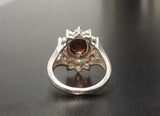 2.6ct Engagement Ring Oval Cut Red Garnet Floral Cluster 14k White Gold Finish