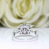 4Ct Round Cut Diamond Split Band Floral Halo Engagement Ring 14K White Gold Over