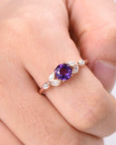 2Ct Round Cut Purple Amethyst Engagement Ring 14K Rose Gold Over Marquise Accent