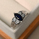 1ct Marquise Blue Sapphire Dual Shank Solitaire Accent Ring 14k White Gold Over