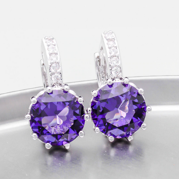 2.5Ct Round Cut Purple Amethyst Diamond Elegant Drop Earring 14K White Gold Over