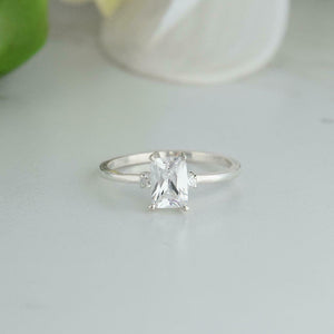 1.5ct Radiant Cut Diamond Trilogy Solitaire Engagement Ring 14k White Gold Over