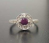 1ct Engagement Ring Round Cut Pink Ruby Round Diamond Halo 14k White Gold Finish