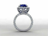 1.9ct Cushion Cut Blue Sapphire Accent Halo Engagement Ring 14k WhiteGold Finish