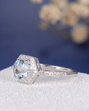 2ct Round Cut Blue Aquamarine Engagement Ring Halo Diamond 14k White Gold Finish