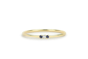 Sapphire Trilogy Minimalist Ring 0.2ct Round Cut Diamond 14k Yellow Gold Finish