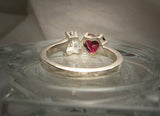 2ct Hearts Red Garnet Diamond Solitaire Engagement Ring 14k White Gold Finish