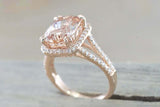 2.3ct Cushion Cut Morganite Engagement Ring Halo Split Shank 14k RoseGold Finish