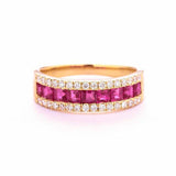 2ct Princess Cut Pink Ruby 3 Row Half Eternity Wedding Band 14k Yellow Gold Over