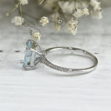 3Ct Princess Cut Blue Aquamarine Hidden Halo Engagement Ring 14K White Gold Over