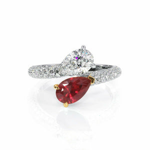 3Ct Pear Cut Pink Ruby and Diamond ByPass Engagement Ring 14K White Gold Finish