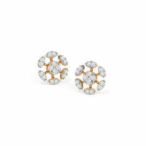 1ct Stud Earrings Round Cut Diamond Floral Cluster Design 14k Rose Gold Finish