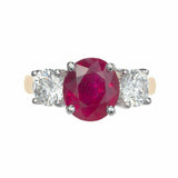 2.3ct Oval Cut Pink Ruby Diamond Trilogy Ring 14k Dual Gold Finish Round Accents