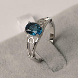 1ct Oval London Blue Topaz Open Heart Shank Solitaire Ring 14k White Gold Finish