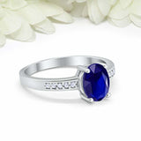 1.2ct Oval Cut Blue Sapphire Diamond Accent Solitaire Ring 14k White Gold Finish