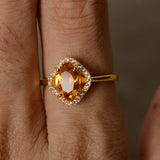 1ct Oval Cut Yellow Citrine Engagement Ring 14k YellowGold Finish Halo Solitaire