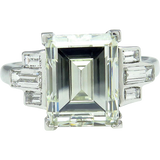 5Ct Emerald Cut Diamond Baguette Accents Engagement Ring 18K White Gold Finish