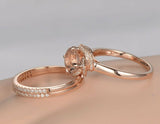 2.5ct Round Cut Peach Morganite Trio Set Engagement Ring 14k Rose Gold Finish