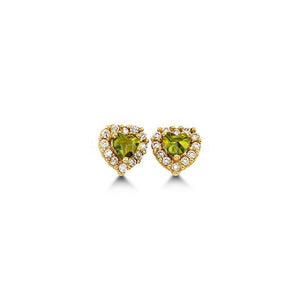 1ct Heart Cut Simulated Green Peridot Halo Stud Earrings 14k Yellow Gold Plated