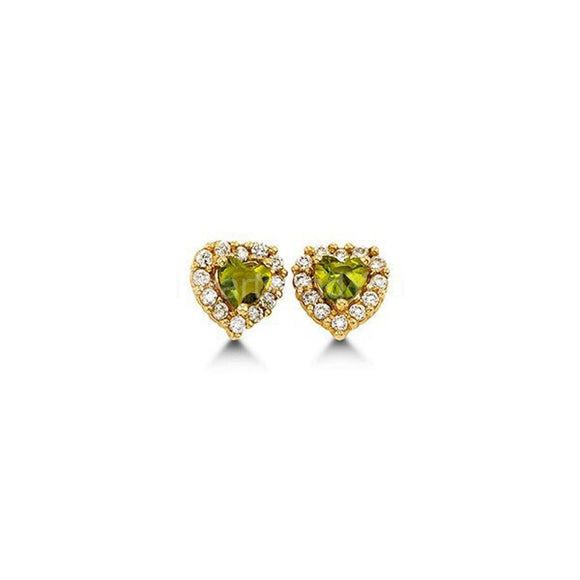 1ct Heart Cut Simulated Green Peridot Halo Stud Earrings 14k Yellow Gold Plated