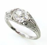 1Ct Oval Cut Diamond Vintage Art Deco Ring 14K White Gold Finish Baguette Accent