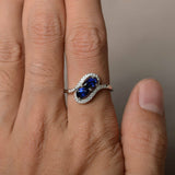 2ct Pear Cut Blue Sapphire Swirl Unique Engagement Ring 14k White Gold Finish