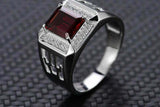 4ct Emerald Cut Garnet Filigree Signet Men Engagement Ring 14k White Gold Finish