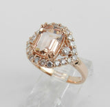 2ct Emerald Cut Peach Morganite Halo Stylish Engagement Ring 14k Rose Gold Over